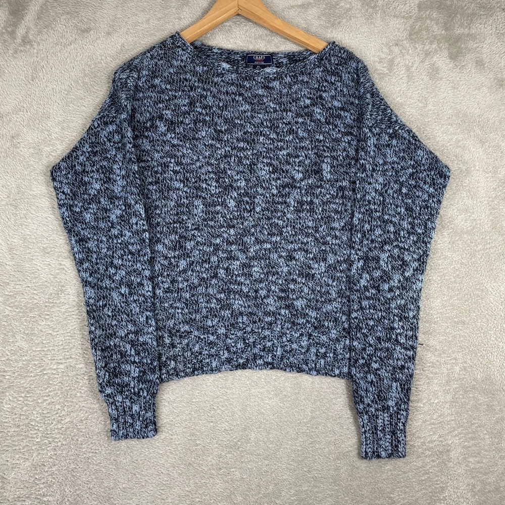 Chaps Sweater Womens Large Petite Blue Marl Knit Metallic Shimmer Preppy